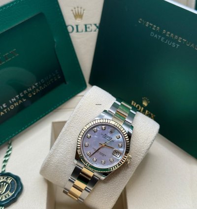 Rolex Datejust 31 New Mother Of Pearl Diamond Dial Fluted Bezel Oyster Bracelet