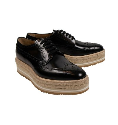 Leather Platform Lace-up Black Derby Shoes Size 11