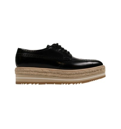 Leather Platform Lace-up Black Derby Shoes Size 11