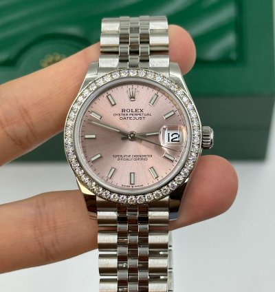 Rolex Datejust 31 Pink Dial Diamond Bezel Jubilee