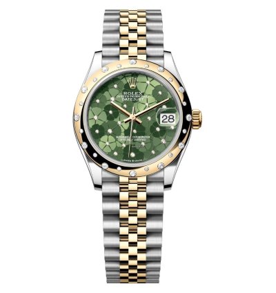Rolex Datejust 31mm 278343rbr-0032 Scattered Diamond Bezel Jubilee Steel And Yellow Gold Watch Green Floral Dial 2024