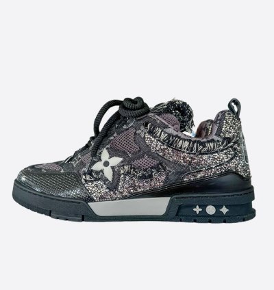 Louis Vuitton Black Denim Monogram Crystal Skate Trainers
