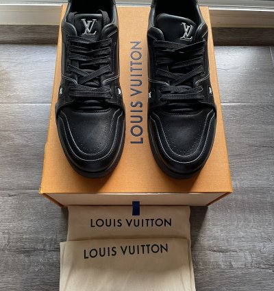 Louis Vuitton Black Leather And Wool Trainer Sneaker