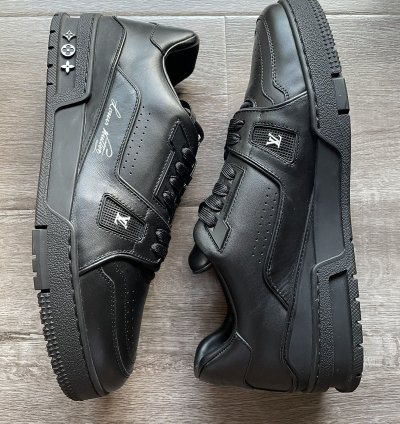 Louis Vuitton Black Leather And Wool Trainer Sneaker