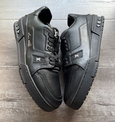 Louis Vuitton Black Leather And Wool Trainer Sneaker