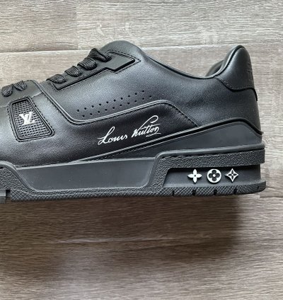 Louis Vuitton Black Leather And Wool Trainer Sneaker