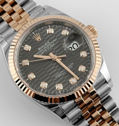 Rolex Datejust 36 126231 Rose Gold Stainless Steel Slate Motif Diamond Dial 2023