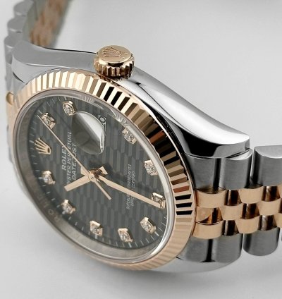 Rolex Datejust 36 126231 Rose Gold Stainless Steel Slate Motif Diamond Dial 2023