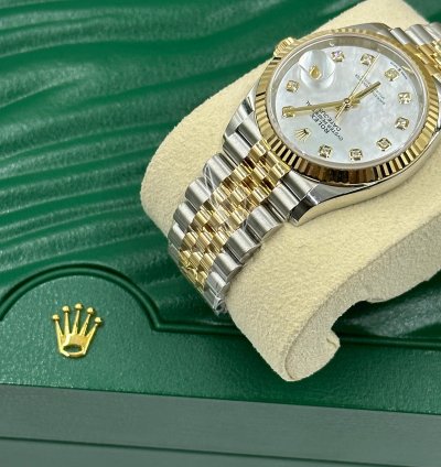 Rolex Datejust 36 126233ngwhite Mother Of Pearl Baguette Diamond Dial Yellow Gold Steel Jubilee