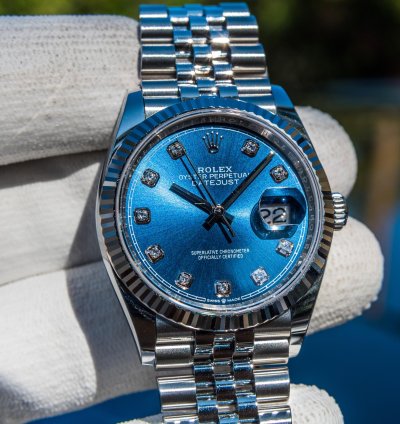 Rolex Datejust 36 126234 - Bright Blue Diamond Set Dial - Jubilee Bracelet