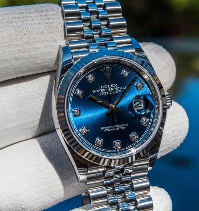 Rolex Datejust 36 126234 - Bright Blue Diamond Set Dial - Jubilee Bracelet