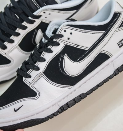 280 Nike Sb Dunk Low X Supreme Black And White Double Hook Fc1688-144 - H