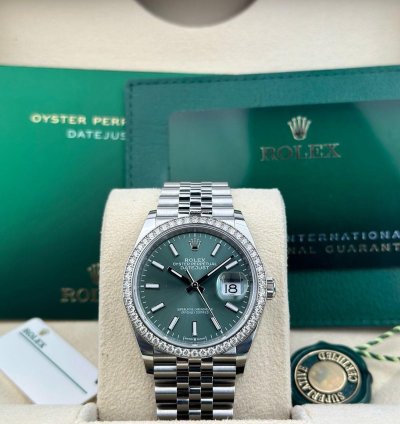 Rolex Datejust 36 126284rbr Datejust Steel Green Index-diamond Bezel Dial Jubilee Bracelets 36mm