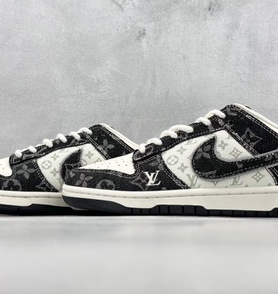 280 Nk Dunk Low Retro Diy High-end As Lv Beige And Black Denim Print