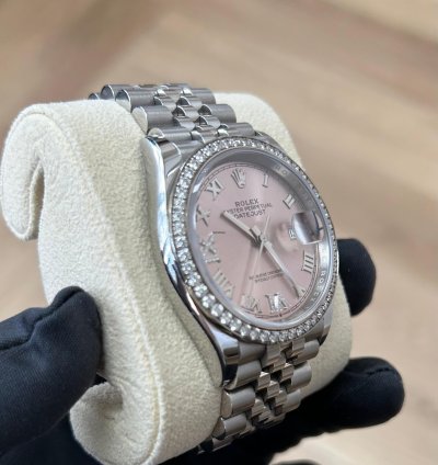 Rolex Datejust 36 2023 Pink Roman Diamond Dial Diamond Bezel Stainless Steel Jubilee