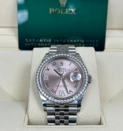Rolex Datejust 36 2023 Pink Roman Diamond Dial Diamond Bezel Stainless Steel Jubilee