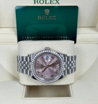 Rolex Datejust 36 2023 Pink Roman Diamond Dial Diamond Bezel Stainless Steel Jubilee