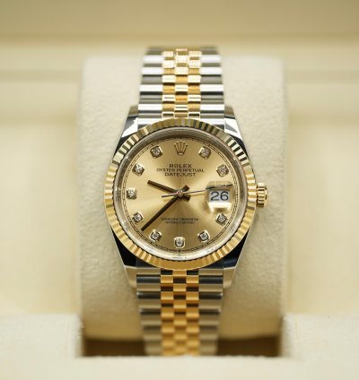 Rolex Datejust 36 2024 Datejust 36 Bi-metal Champagne Diamond Dial Jubilee Bracelet Unworn Box Papers 126233
