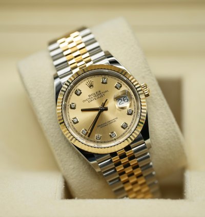 Rolex Datejust 36 2024 Datejust 36 Bi-metal Champagne Diamond Dial Jubilee Bracelet Unworn Box Papers 126233