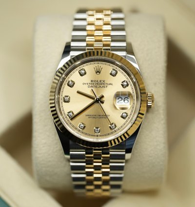 Rolex Datejust 36 2024 Datejust 36 Bi-metal Champagne Diamond Dial Jubilee Bracelet Unworn Box Papers 126233