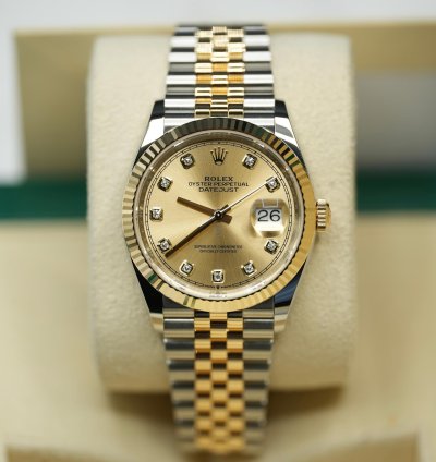 Rolex Datejust 36 2024 Datejust 36 Bi-metal Champagne Diamond Dial Jubilee Bracelet Unworn Box Papers 126233