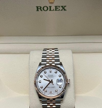 Rolex Datejust 36 2024 Datejust 36 Steel Rose Gold Silver Motif Diamond Dial Jubilee 126231 Box And Papers