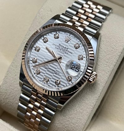 Rolex Datejust 36 2024 Datejust 36 Steel Rose Gold Silver Motif Diamond Dial Jubilee 126231 Box And Papers