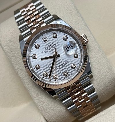 Rolex Datejust 36 2024 Datejust 36 Steel Rose Gold Silver Motif Diamond Dial Jubilee 126231 Box And Papers
