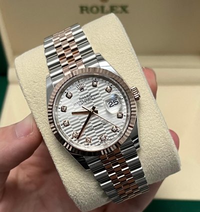 Rolex Datejust 36 2024 Datejust 36 Steel Rose Gold Silver Motif Diamond Dial Jubilee 126231 Box And Papers