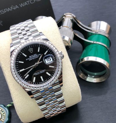 Rolex Datejust 36 36mm Black Index Dial Diamonds Bezel Jubilee