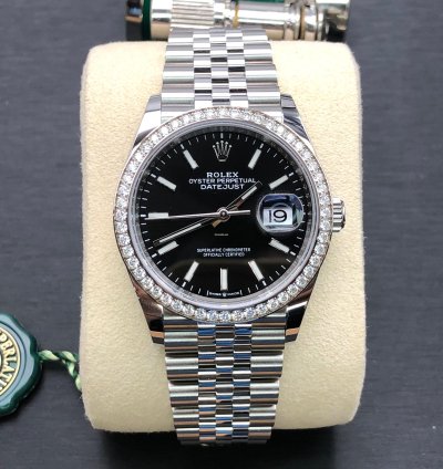 Rolex Datejust 36 36mm Black Index Dial Diamonds Bezel Jubilee