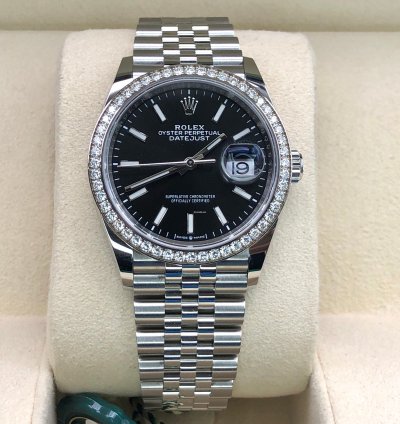 Rolex Datejust 36 36mm Black Index Dial Diamonds Bezel Jubilee