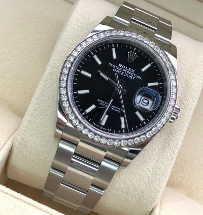 Rolex Datejust 36 36mm Black Index Dial Diamonds Bezel Oyster