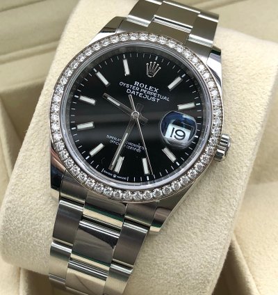 Rolex Datejust 36 36mm Black Index Dial Diamonds Bezel Oyster