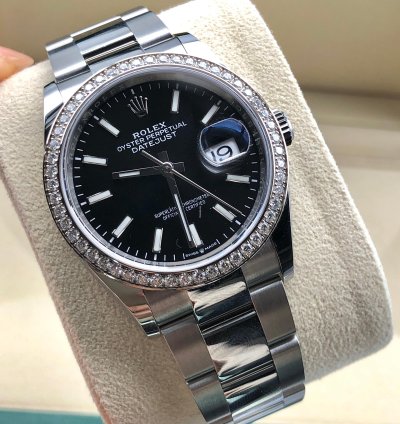 Rolex Datejust 36 36mm Black Index Dial Diamonds Bezel Oyster