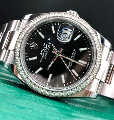Rolex Datejust 36 36mm Black Index Dial Diamonds Bezel Oyster