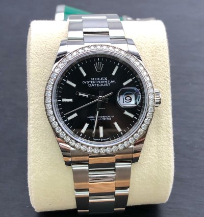 Rolex Datejust 36 36mm Black Index Dial Diamonds Bezel Oyster