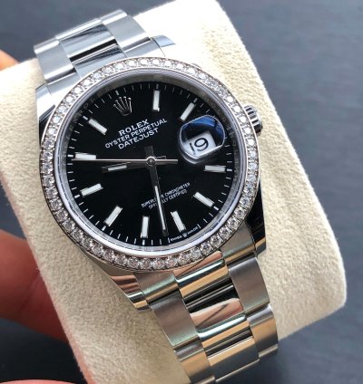 Rolex Datejust 36 36mm Black Index Dial Diamonds Bezel Oyster