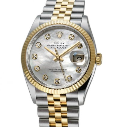 Rolex Datejust 36 36mm Steel Yellow Gold Mop Mother Of Pearl Diamond Dial Jubilee Bracelet