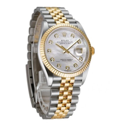 Rolex Datejust 36 36mm Steel Yellow Gold Mop Mother Of Pearl Diamond Dial Jubilee Bracelet