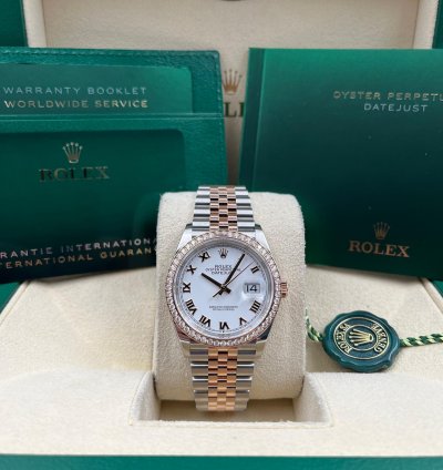 Rolex Datejust 36 36mm White Roman Dial Diamond Bezel Two Tone Jubilee Bracelet 126281rbr Unworn