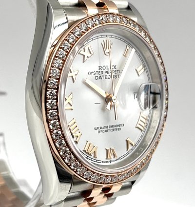 Rolex Datejust 36 36mm White Roman Dial Diamond Bezel Two Tone Jubilee Bracelet 126281rbr Unworn
