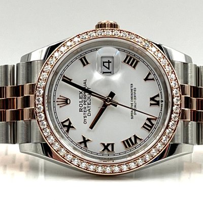 Rolex Datejust 36 36mm White Roman Dial Diamond Bezel Two Tone Jubilee Bracelet 126281rbr Unworn