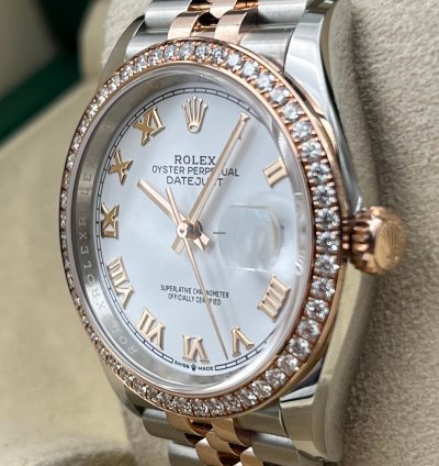 Rolex Datejust 36 36mm White Roman Dial Diamond Bezel Two Tone Jubilee Bracelet 126281rbr Unworn
