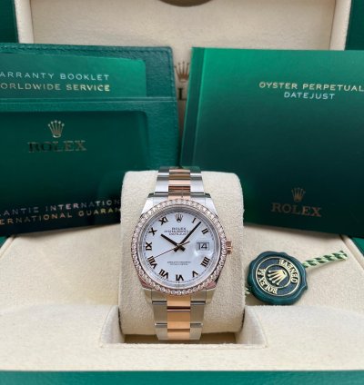 Rolex Datejust 36 36mm White Roman Dial Diamond Bezel Two Tone Oyster Bracelet 126281rbr Unworn