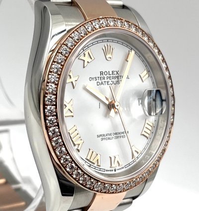 Rolex Datejust 36 36mm White Roman Dial Diamond Bezel Two Tone Oyster Bracelet 126281rbr Unworn