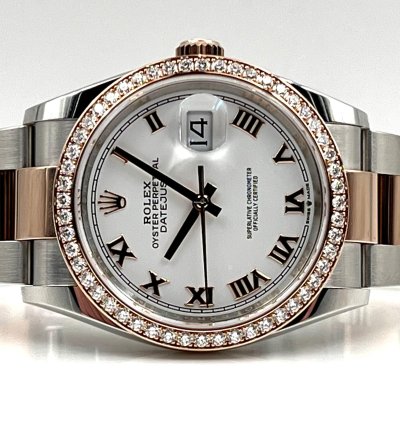 Rolex Datejust 36 36mm White Roman Dial Diamond Bezel Two Tone Oyster Bracelet 126281rbr Unworn