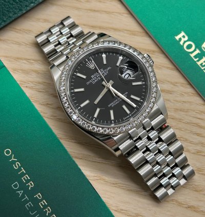Rolex Datejust 36 Black Dial Diamonds - Ref 126284rbr - New 2023