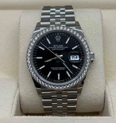 Rolex Datejust 36 Black Dial Diamonds - Ref 126284rbr - New 2023
