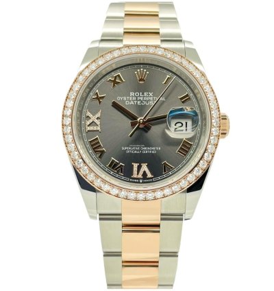 Rolex Datejust 36 Factory Diamond Bezel Rhodium Diamond Dial Two-tone Rose Gold 126281rbr Unworn
